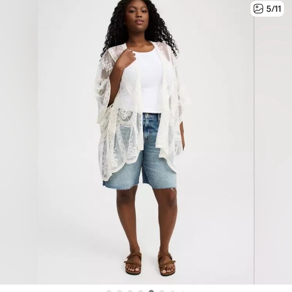 Torrid Cream Embroidered Mesh Ruana - Picture 5 of 7